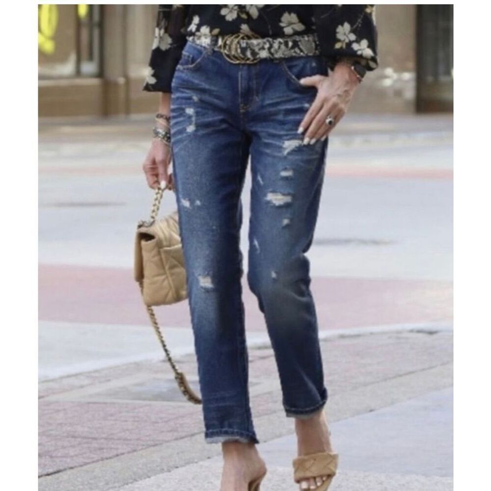 Cabi 100% Bf Boyfriend Distressed Cotton‎ Jeans Style 4152 Size 6 Nwot